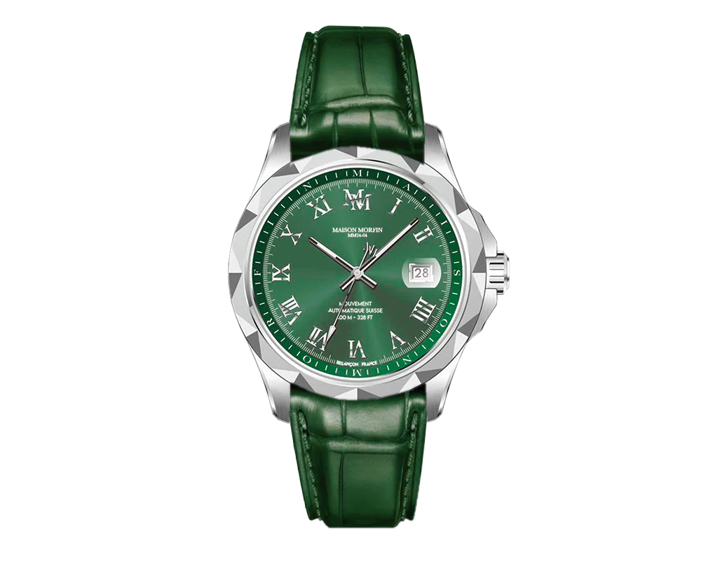 MM24-04 SILVER - SAPPHIRE GREEN - CALFSKIN LEATHER