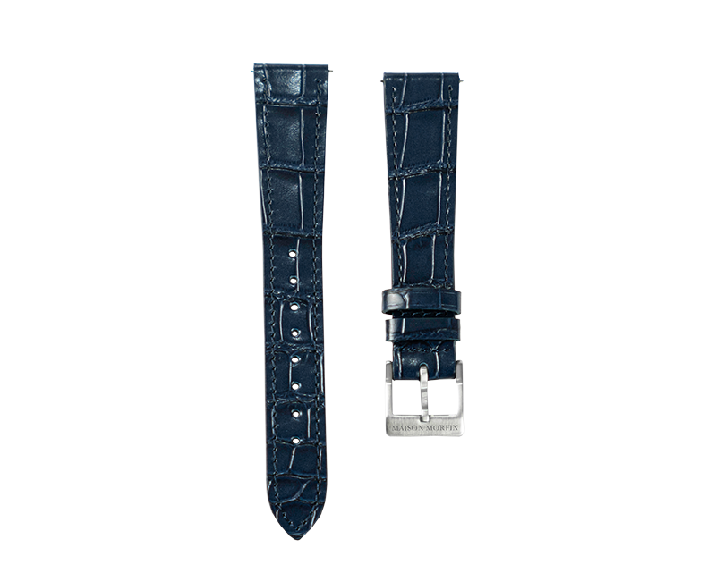 Bracelet en cuir - Embossage crocodile - Cousu Main - Bleu