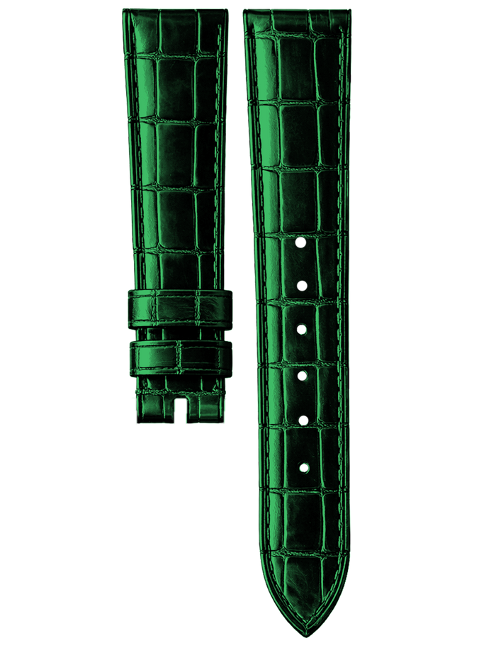 Bracelet 20-16
Cuir alligator rembordé suisse
Vert