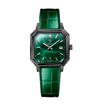 MALACHITE ACIER DLC NOIR CUIR ALLIGATOR SUISSE VERT- MONTRE AUTOMATIQUE