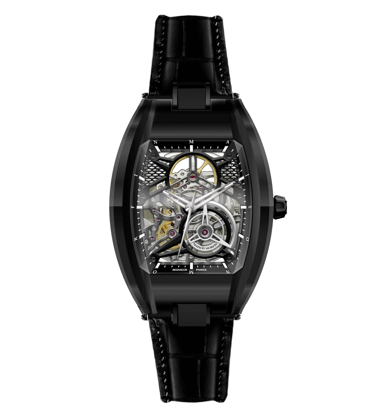 MM24-05 DEEP BLACK SQUELETTE CUIR CROCODILE