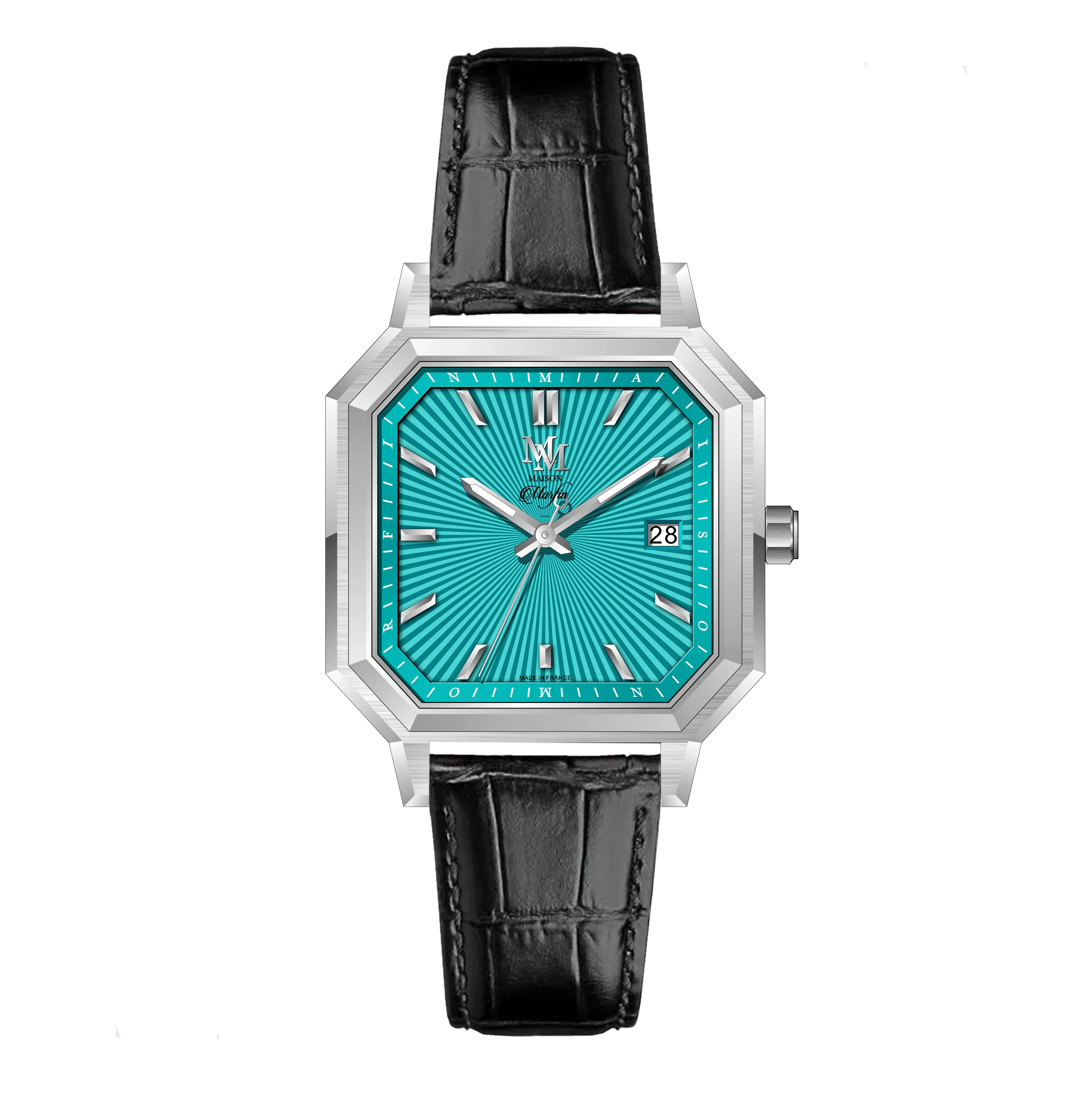 MM25-08 - BLEU TIFFANY CUIR VEAU NOIR