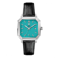 MM25-08 BLEU TURQUOISE CUIR VEAU NOIR - MONTRE AUTOMATIQUE