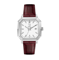MM25-08 BLANC GLACIAL CUIR VEAU BORDEAUX - MONTRE AUTOMATIQUE