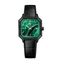 BLACK MATTE SWISS ALLIGATOR LEATHER CARBON MALACHITE - AUTOMATIC WATCH
