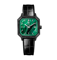 GLOSSY BLACK SWISS ALLIGATOR LEATHER CARBON MALACHITE - AUTOMATIC WATCH