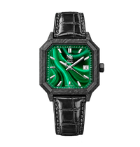 MALACHITE CARBONE CUIR ALLIGATOR SUISSE NOIR BRILLANT - MONTRE AUTOMATIQUE