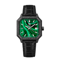 BLACK MATTE SWISS ALLIGATOR LEATHER CARBON MALACHITE - AUTOMATIC WATCH
