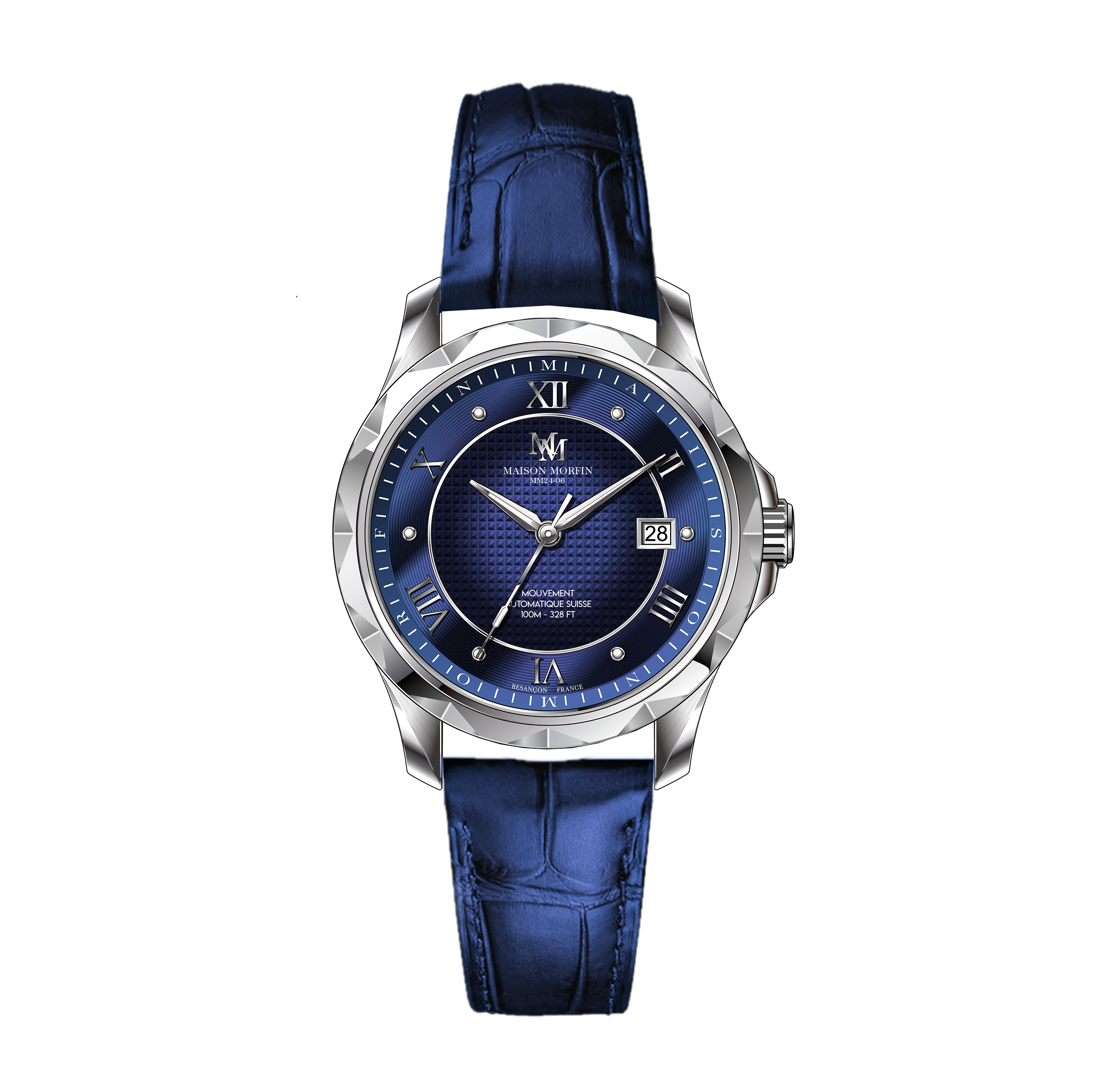 Montre Automatique - MM24-06 Argenté - Cadran Bleu Lavande : Bracelet Cuir