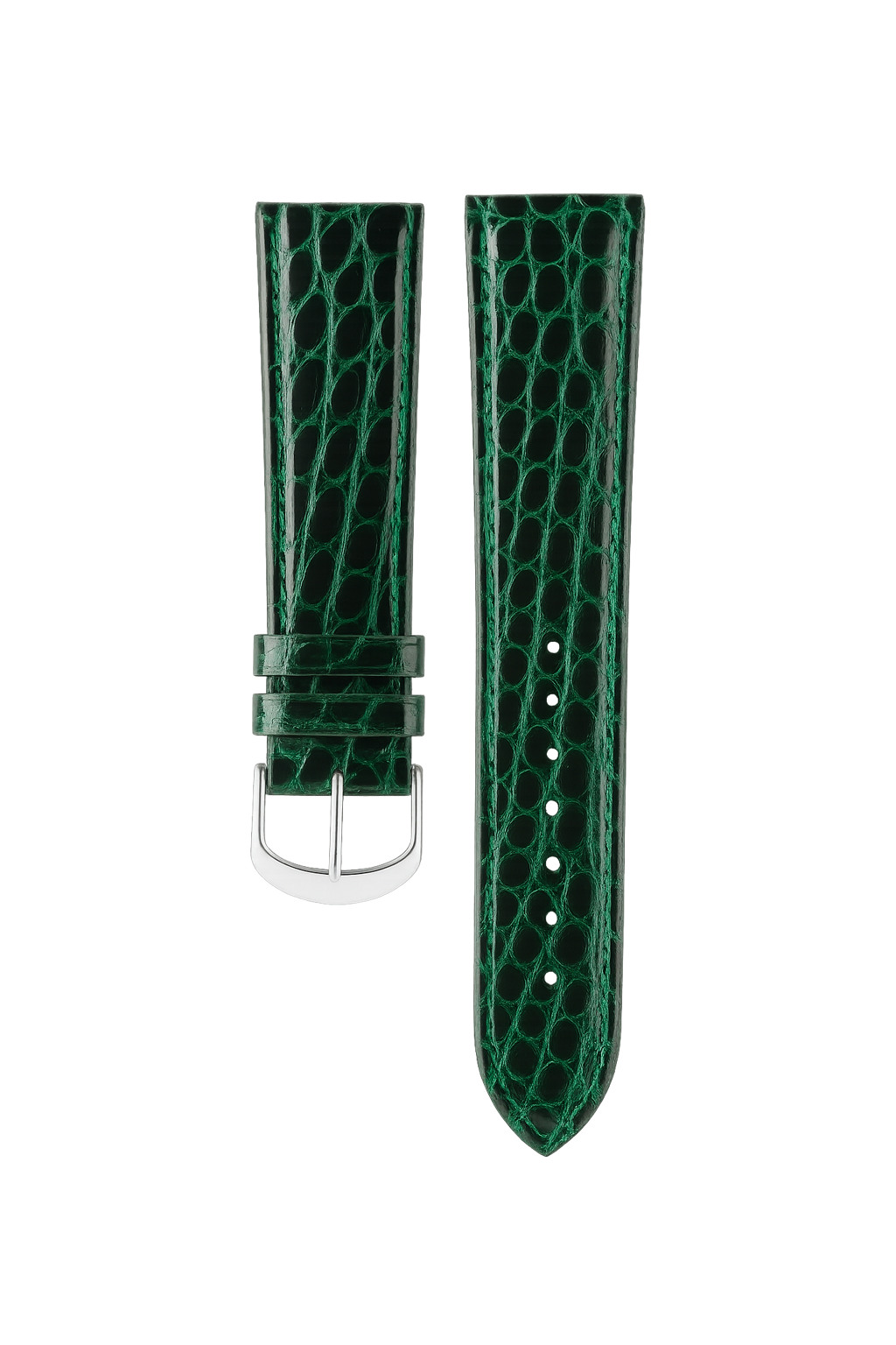 Bracelet En Cuir Crocodile Vert Poli 18/16mm - Fait Main En Italie, Compatible Montres De Luxe (Rolex, Omega...)