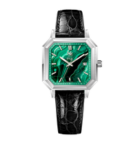 SILVER MALACHITE BLACK SWISS REMBORDED CROCODILE LEATHER - AUTOMATIC WATCH