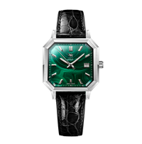MALACHITE ARGENTÉ CUIR CROCODILE ITALIEN NOIR - MONTRE AUTOMATIQUE