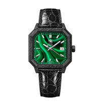 MALACHITE CARBONE CUIR CROCODILE ITALIEN NOIR - MONTRE AUTOMATIQUE