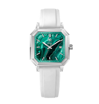 SILVER MALACHITE WHITE FKM RUBBER - AUTOMATIC WATCH