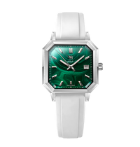 MALACHITE ARGENTÉ CAOUTCHOUC FKM BLANC - MONTRE AUTOMATIQUE