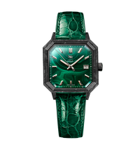 MALACHITE CARBONE CUIR CROCODILE ITALIEN VERT  - MONTRE AUTOMATIQUE