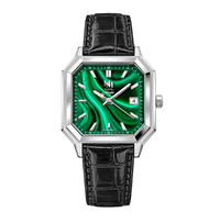 SILVER MALACHITE ALLIGATOR LEATHER REMBORDED SWISS MATTE BLACK - AUTOMATIC WATCH