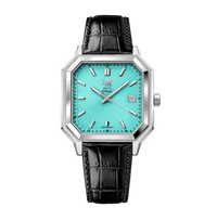 MM25-08 BLEU TURQUOISE CUIR VEAU NOIR - MONTRE AUTOMATIQUE