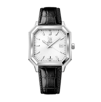MM25-08 BLANC GLACIAL CUIR VEAU NOIR - MONTRE AUTOMATIQUE