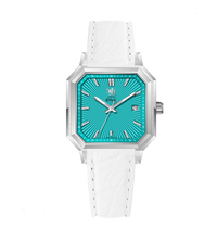 MM25-08 BLEU TURQUOISE CUIR CROCODILE ITALIEN BLANC - MONTRE AUTOMATIQUE
