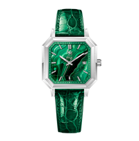 SILVER MALACHITE GREEN ITALIAN CROCODILE LEATHER - AUTOMATIC WATCH