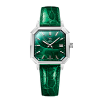 MALACHITE ARGENTÉ CUIR CROCODILE ITALIEN VERT - MONTRE AUTOMATIQUE
