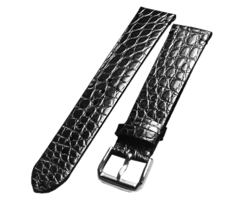 Bracelet Montre en Cuir d'Alligator Véritable - Noir