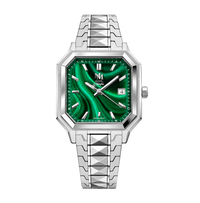 MALACHITE ARGENTÉ BRACELET ACIER & TUNGSTÈNE- MONTRE AUTOMATIQUE