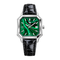 MALACHITE ARGENTÉ CUIR CROCODILE ITALIEN NOIR - MONTRE AUTOMATIQUE