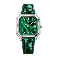 MALACHITE ARGENTÉ CUIR CROCODILE ITALIEN VERT - MONTRE AUTOMATIQUE