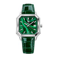 MALACHITE ARGENTÉ CUIR ALLIGATOR REMBORDÉ SUISSE VERT - MONTRE AUTOMATIQUE