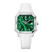 MALACHITE ARGENTÉ CUIR CROCODILE ITALIEN BLANC - MONTRE AUTOMATIQUE