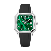 MALACHITE ARGENTÉ CAOUTCHOUC FKM NOIR- MONTRE AUTOMATIQUE