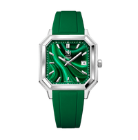 MALACHITE ARGENTÉ CAOUTCHOUC FKM VERT - MONTRE AUTOMATIQUE