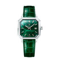 MALACHITE ARGENTÉ CUIR ALLIGATOR REMBORDÉ SUISSE VERT - MONTRE AUTOMATIQUE