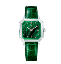 MALACHITE ARGENTÉ CUIR ALLIGATOR REMBORDÉ SUISSE VERT - MONTRE AUTOMATIQUE