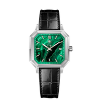 MALACHITE ARGENTÉ CUIR ALLIGATOR REMBORDÉ SUISSE NOIR BRILLANT - MONTRE AUTOMATIQUE