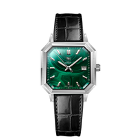 MALACHITE ARGENTÉ CUIR ALLIGATOR REMBORDÉ SUISSE NOIR BRILLANT - MONTRE AUTOMATIQUE