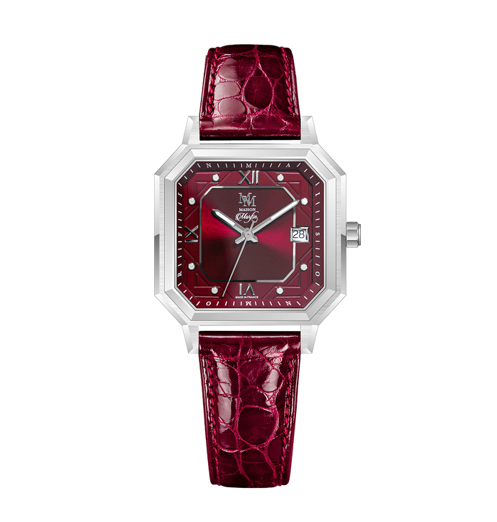 Agate rouge & cuir crocodile