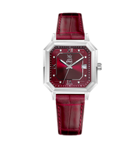 SILVER AGATE ALLIGATOR-EMBOSSED CALF LEATHER BORDEAUX - AUTOMATIC WATCH