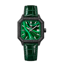 MALACHITE CARBONE CUIR ALLIGATOR SUISSE VERT - MONTRE AUTOMATIQUE