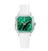 SILVER MALACHITE WHITE ITALIAN CROCODILE LEATHER - AUTOMATIC WATCH