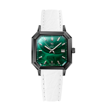 MALACHITE ACIER DLC NOIR CUIR CROCODILE ITALIEN BLANC- MONTRE AUTOMATIQUE