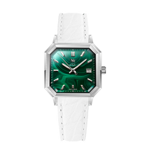 MALACHITE ARGENTÉ CUIR CROCODILE ITALIEN BLANC - MONTRE AUTOMATIQUE