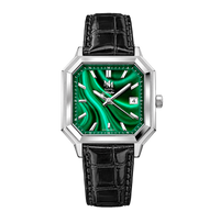 MALACHITE ARGENTÉ CUIR ALLIGATOR REMBORDÉ SUISSE NOIR BRILLANT - MONTRE AUTOMATIQUE