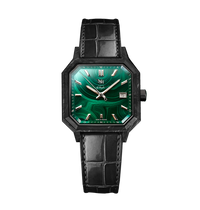 MALACHITE CARBONE CUIR ALLIGATOR SUISSE NOIR MAT - MONTRE AUTOMATIQUE