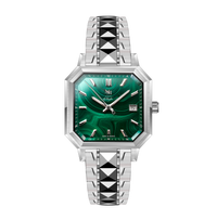 MALACHITE ARGENTÉ BRACELET ACIER & TUNGSTÈNE- MONTRE AUTOMATIQUE