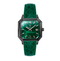 MALACHITE ACIER DLC NOIR CUIR CROCODILE ITALIEN VERT- MONTRE AUTOMATIQUE