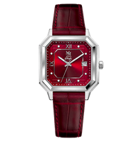 SILVER AGATE ALLIGATOR-EMBOSSED CALF LEATHER BORDEAUX - AUTOMATIC WATCH