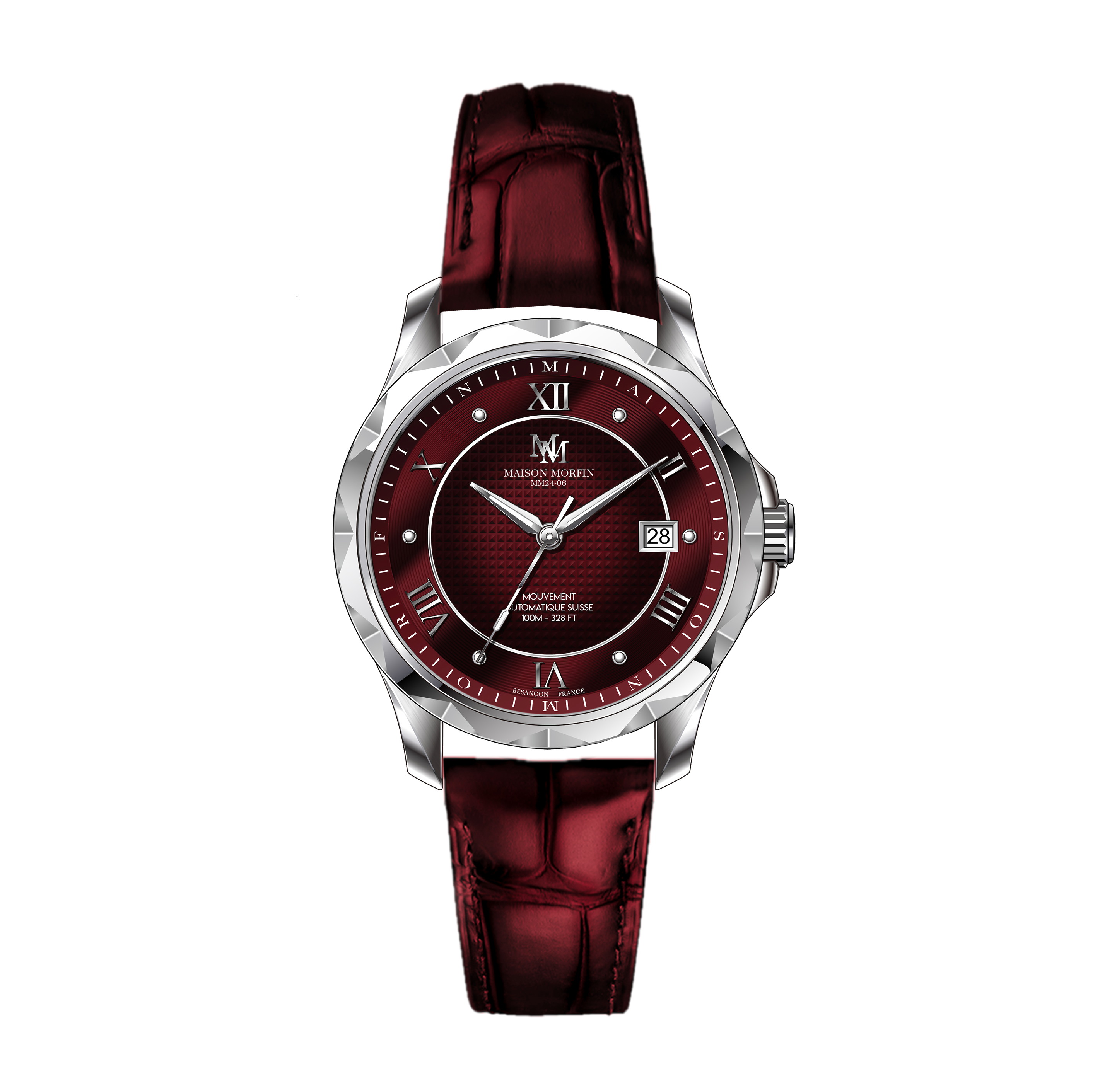 Montre Automatique - MM24-06 Argenté - Cadran Agate Rouge